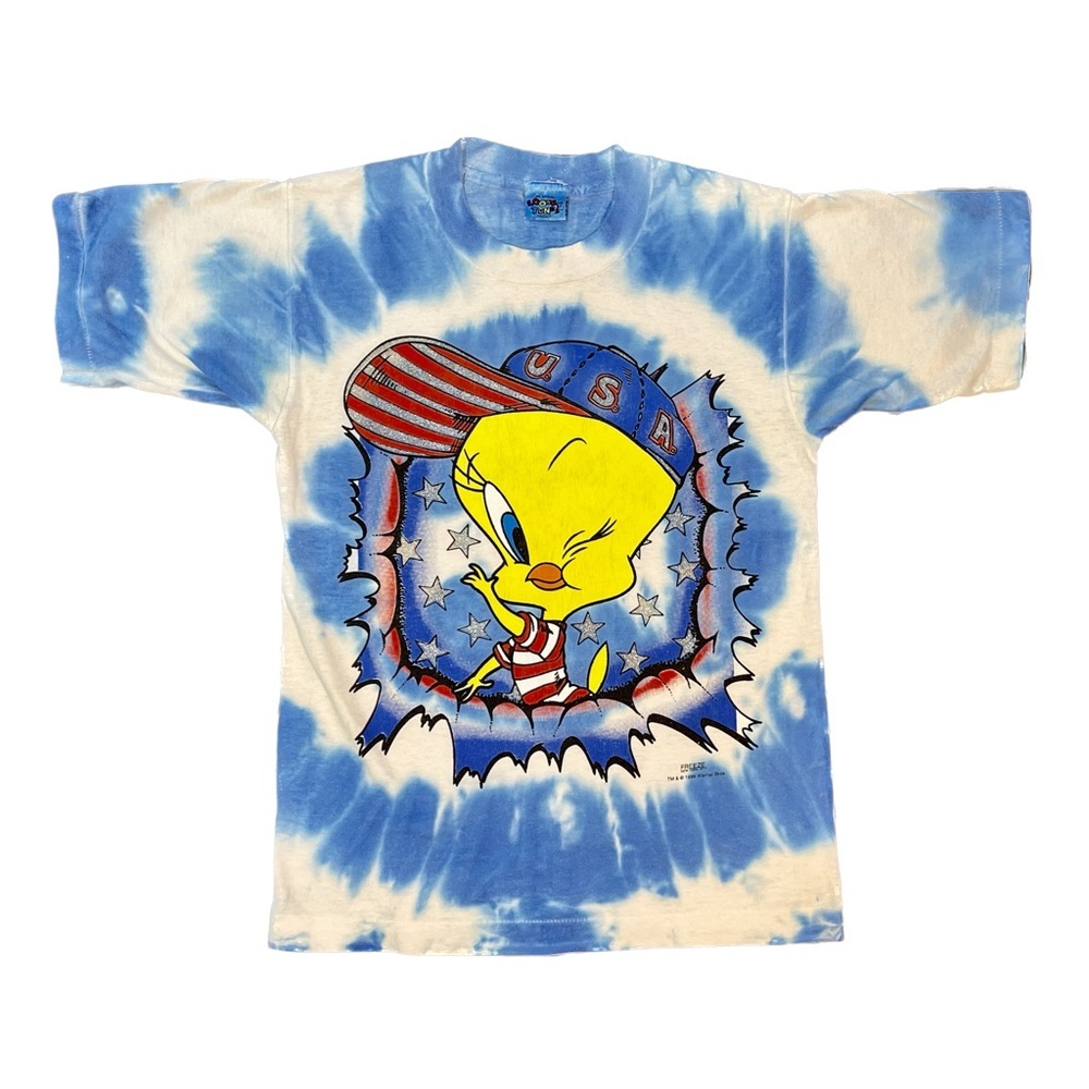 Vtg 1995 Freeze NY WB Looney Tunes Tweety U.S.A. Tie Dye Single Stitch Tee Med